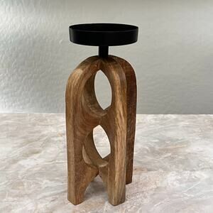 Split P Tall Geo Candle Holder Pillar Wood Metal Geometric Modern Minimalist